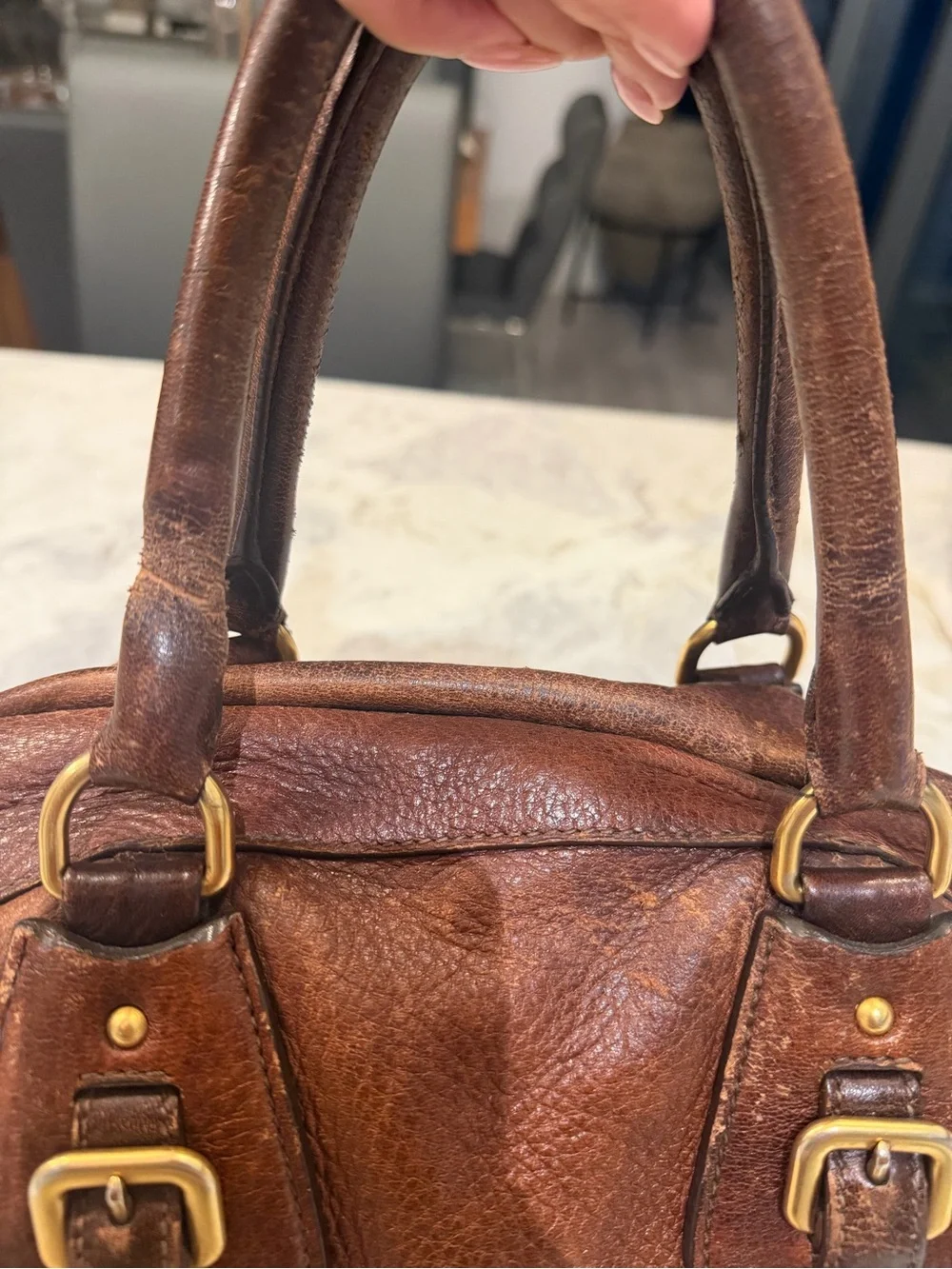 Prada Cognac Leather Satchel with Gold Hardware